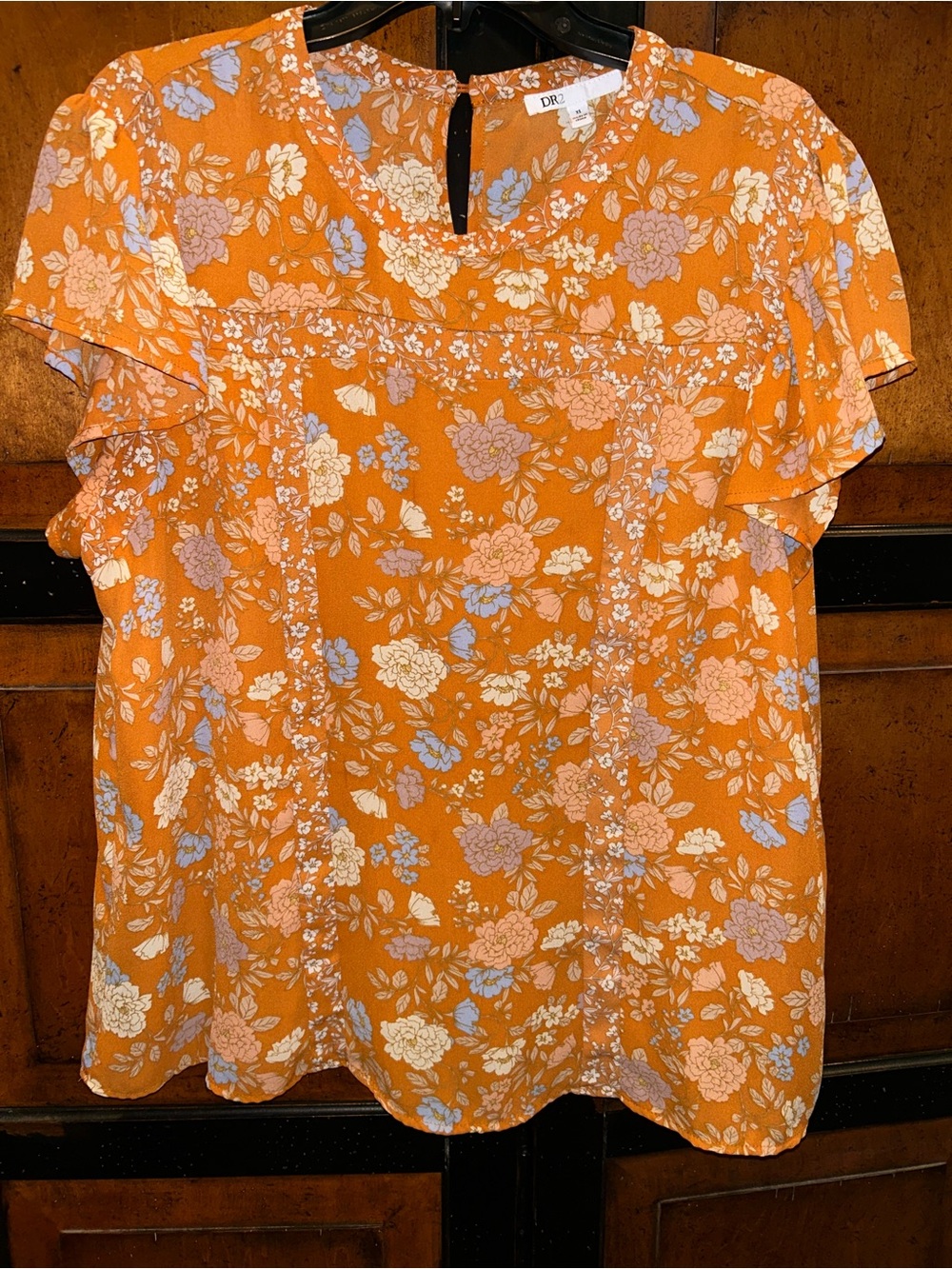 DR2 Orange Floral Flutter Sleeve Blouse